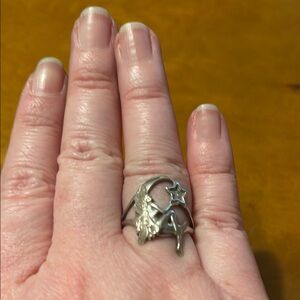 Silver Vintage Fairy Star and Moon Ring